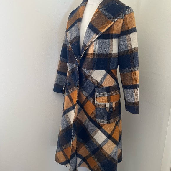Vintage Jill Jr. Rust Orange and Navy Plaid Wool Coat as is - Picture 10 of 12